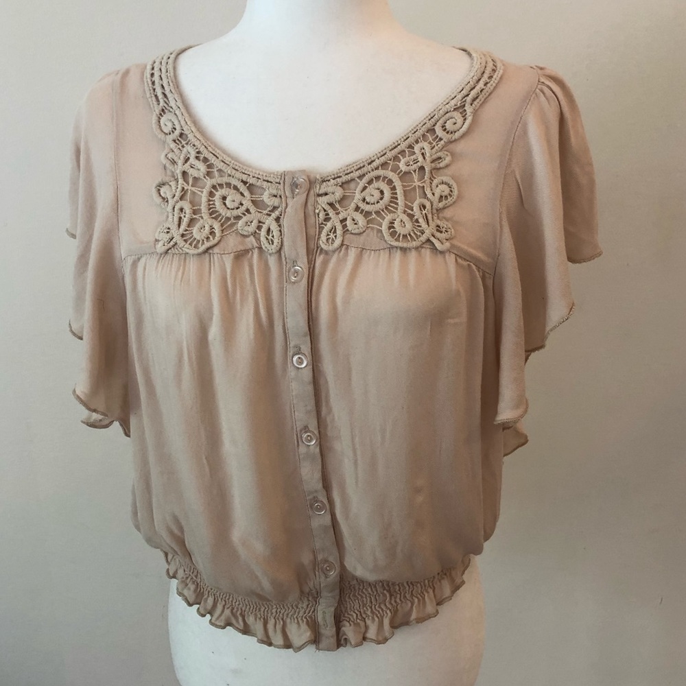 Lace Boho Button Up Shirt size M